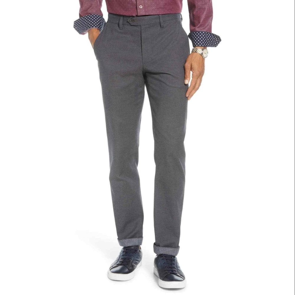 Ted Baker London Navy Dotted Penguin Slim Cotton Blend Chino Pants Size …